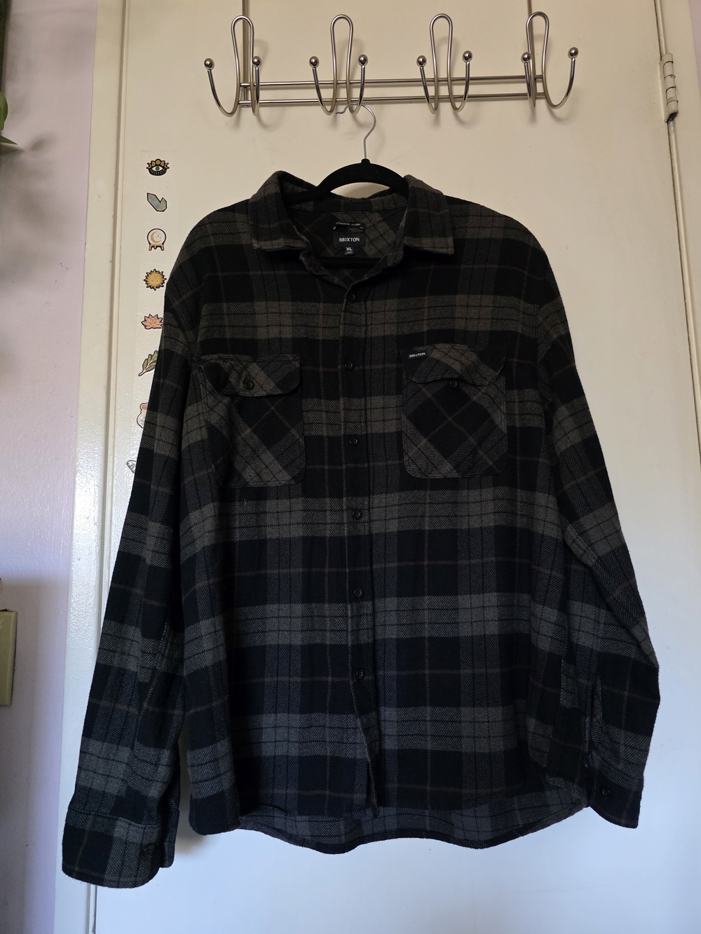 Brixton Men's Black/Gray Plaid Button-Up Shirt